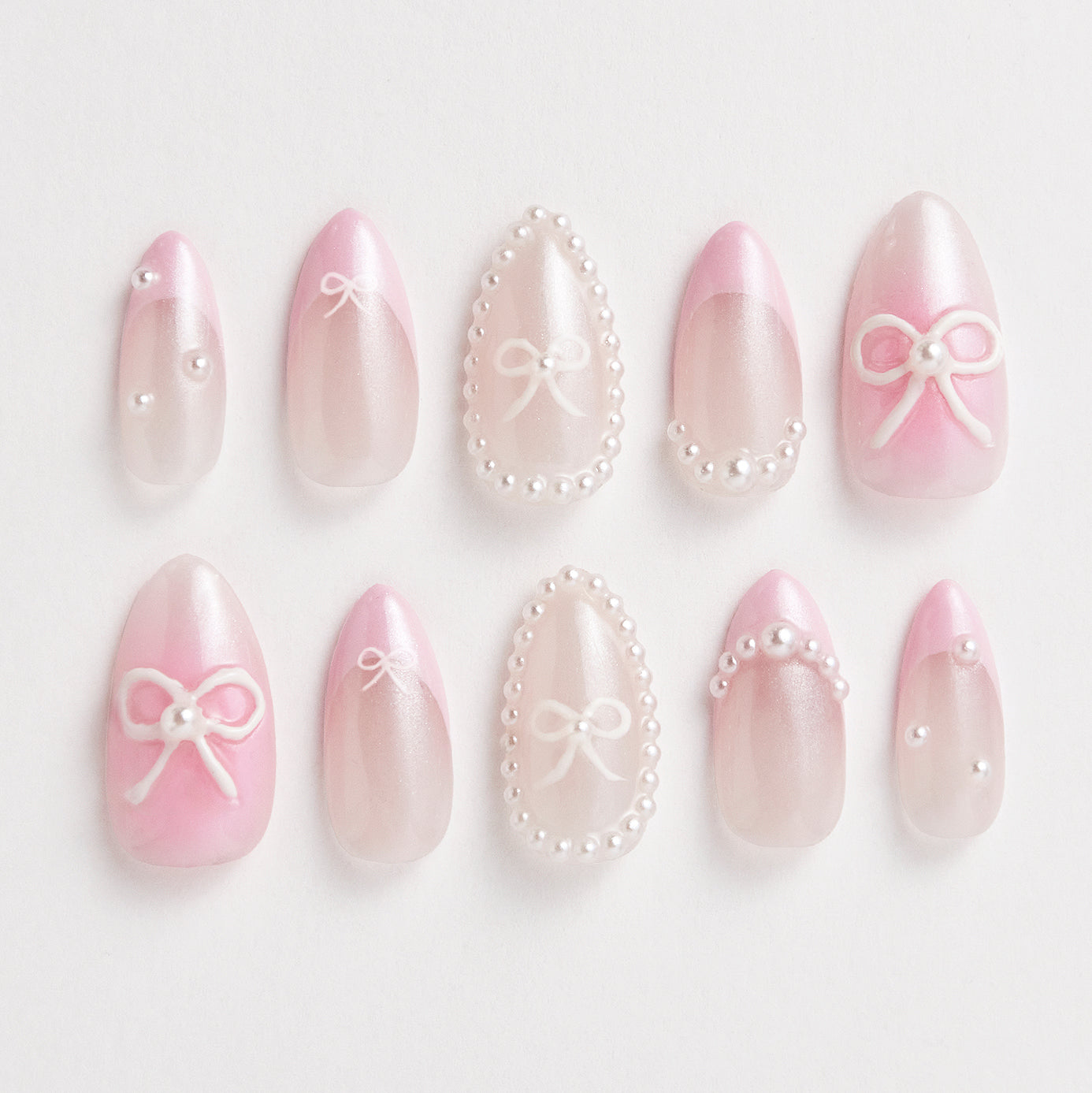 pink frenchies with bows and pearls