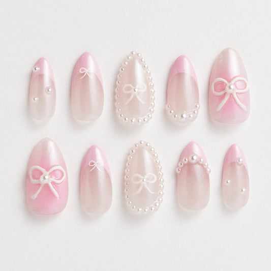 pink frenchies with bows and pearls